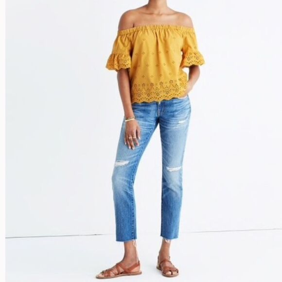 MADEWELL Eyelet Off Shoulder blouse / Top in very good condition. Size S - Picture 1 of 8